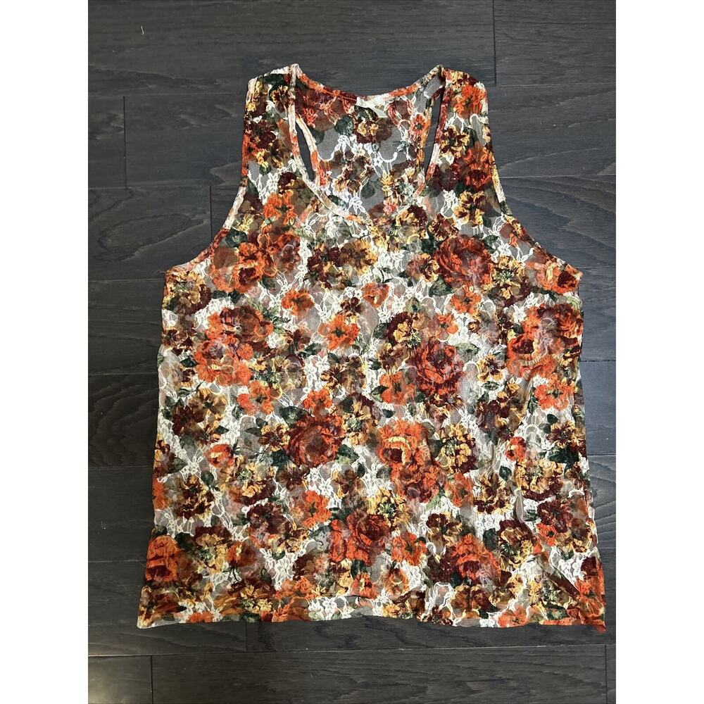 Caren Sport Womens Size 4X Sleeveless Tank Top Orange Floral Lace Boho Feminine
